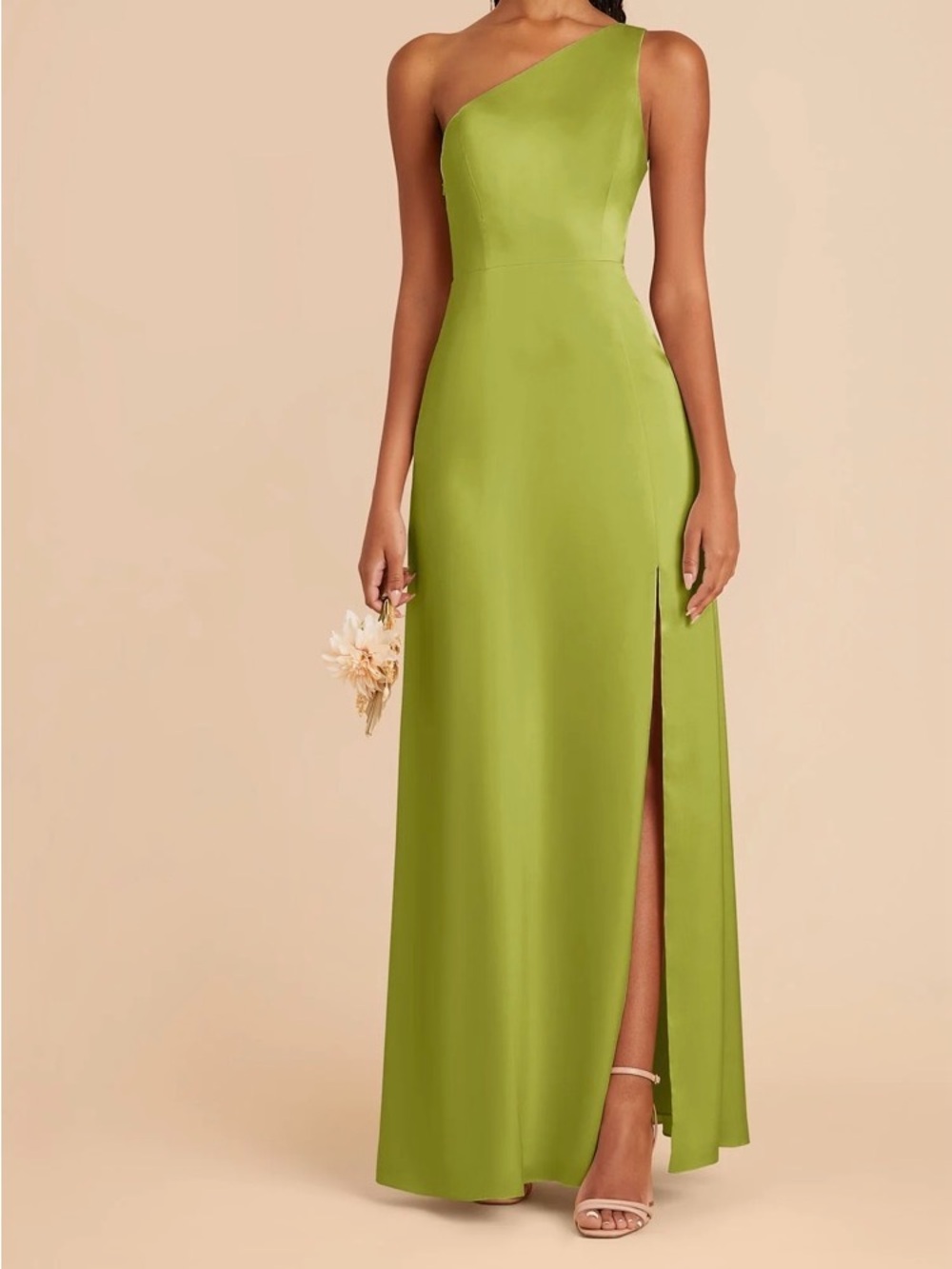 One-Shoulder Matcha Green Evening Gown
